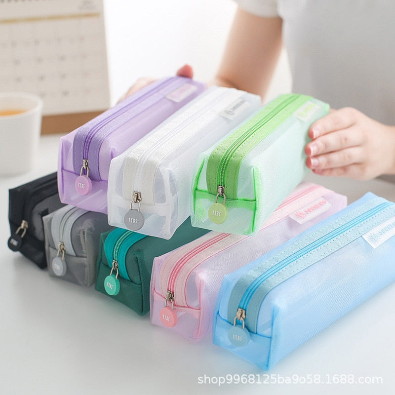 Transparent Schreibwaren Bleistift Tasche Student Prüfung Gewidmet Nylon Mesh Stift Fall Unisex Große Kapazität Beutel Schule Liefert