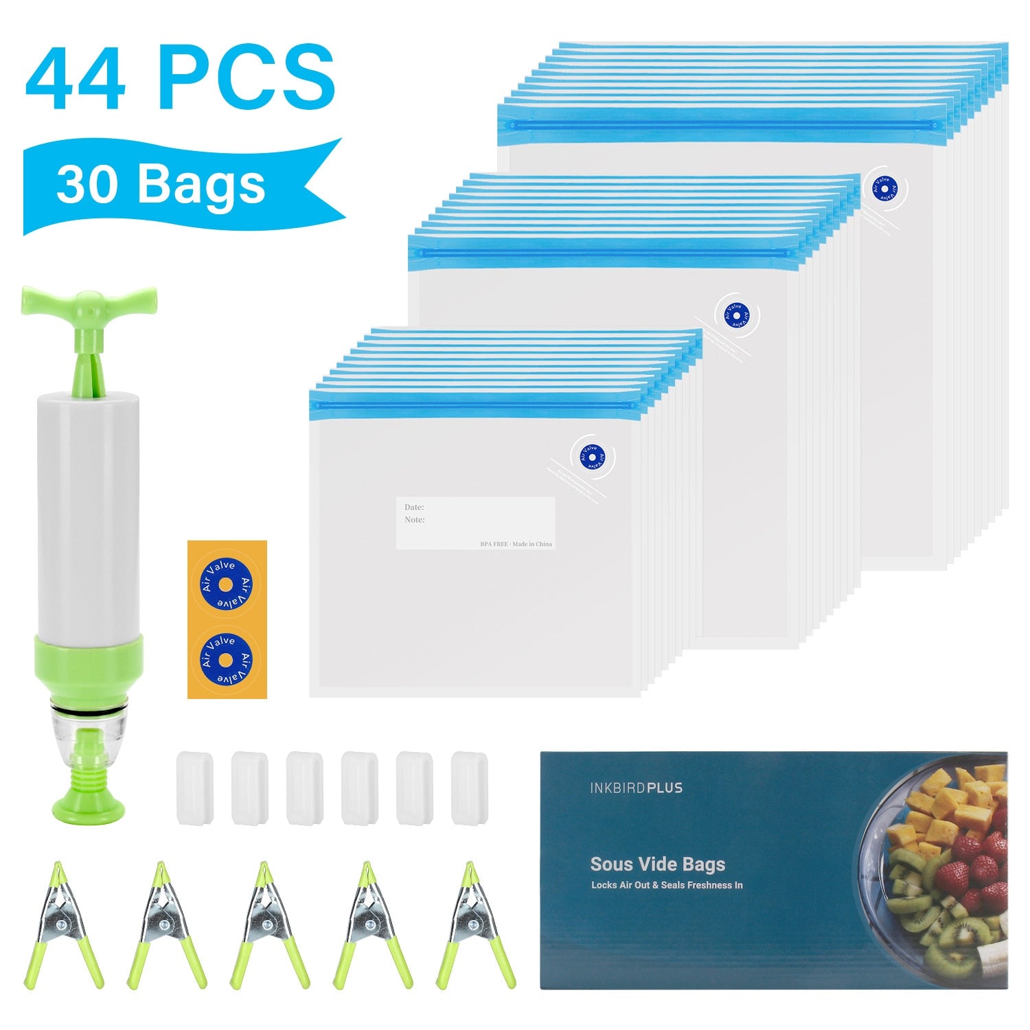 Inkbird Ziplocs Bags Vacuum Sealer Use 30 Reusable Food Storage Bags for Kitchen Anova Chefsteps Joule Cookers heavy-duty&stable