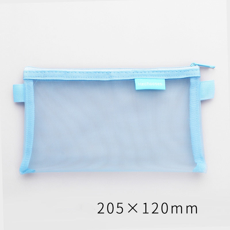 Simple Transparent Mesh Pencil Case Storage Student Pencil Bag Large Capacity Pouches Stationery