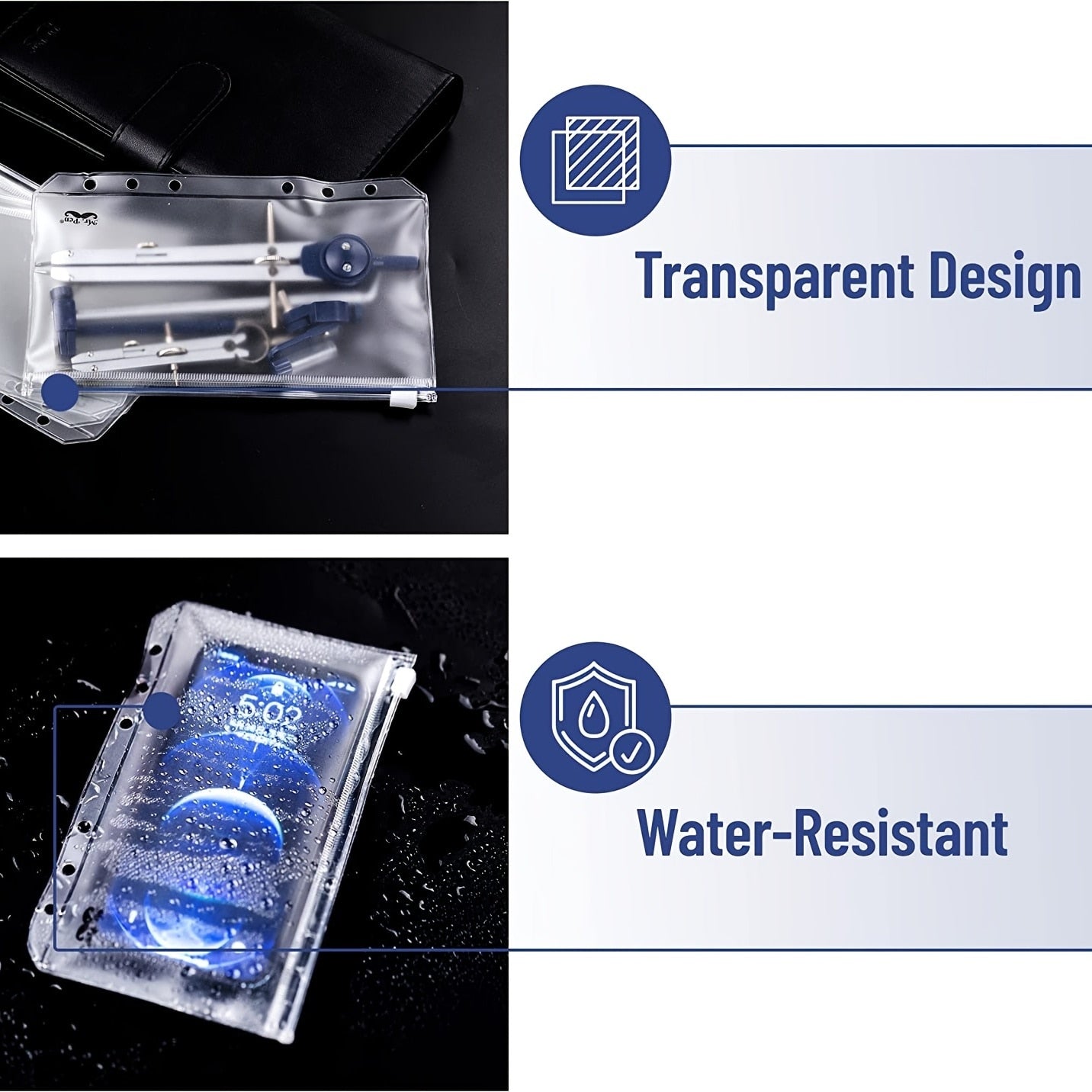 New A5 A6 A7 Color 6PCS Binder Pockets Binder Zipper Folders for 6-Ring Notebook Binder Waterproof PVC Leaf Document Filing Bag