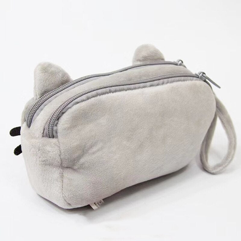 Kawaii Plush Cat  Pencil Case Two Layers Cute Cartoon Pencil Bag korean Stationery Cosmetics Pencil Pouch School Office Supplies
