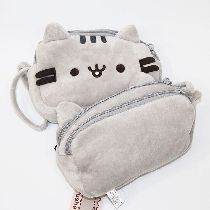 Kawaii Plush Cat  Pencil Case Two Layers Cute Cartoon Pencil Bag korean Stationery Cosmetics Pencil Pouch School Office Supplies