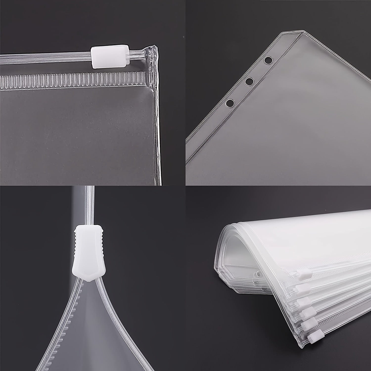 New A5 A6 A7 Color 6PCS Binder Pockets Binder Zipper Folders for 6-Ring Notebook Binder Waterproof PVC Leaf Document Filing Bag