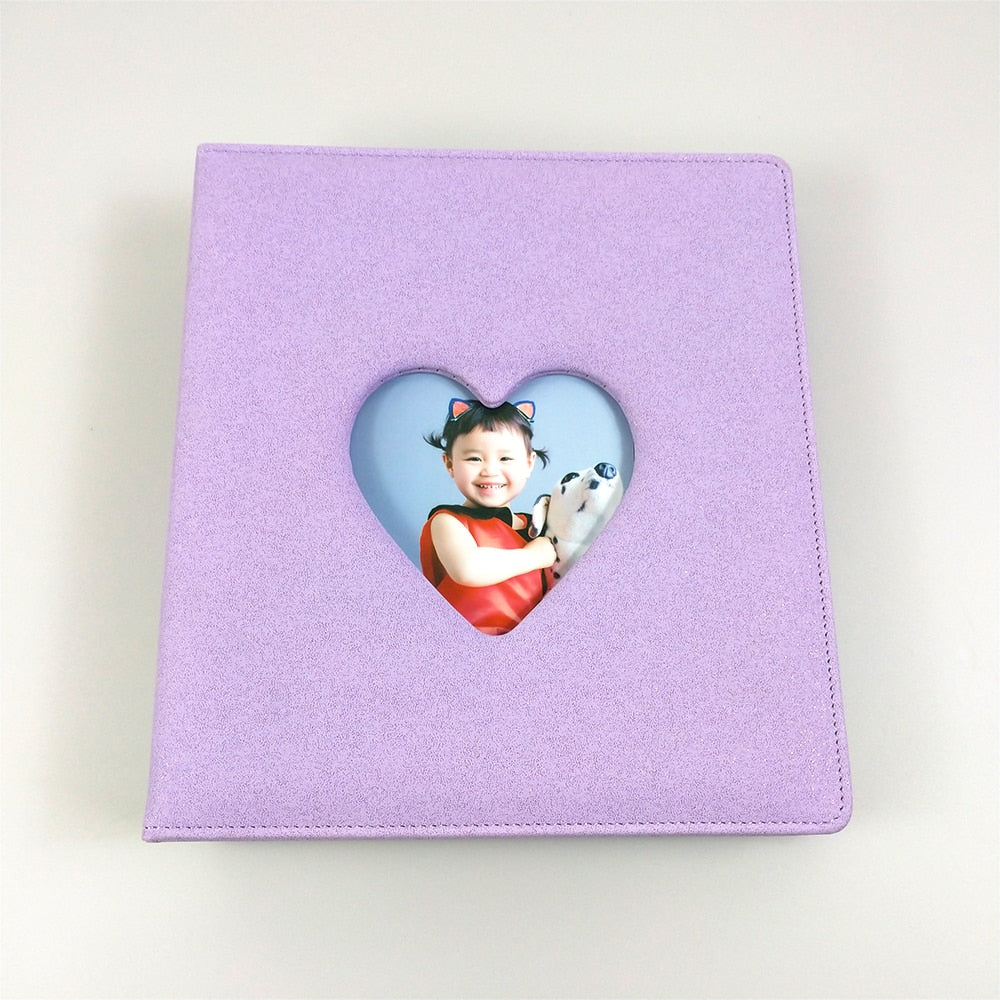 PLRBOK 3 Ring A5 Photo Album with Pockets,Binder Heart Glitter Cover Pretty Notebook Card Book 4×6 10×15 Scrapbook