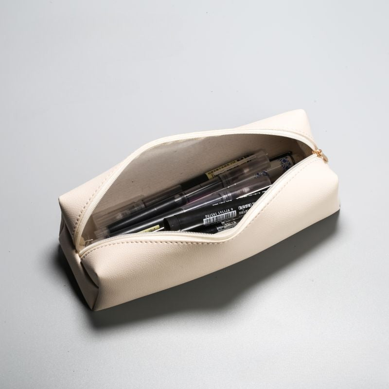 Large Capacity PU Leather Pencil Bag Stationery Holder Case Storage Box Zipper Pencil Pouch Student School Supplies