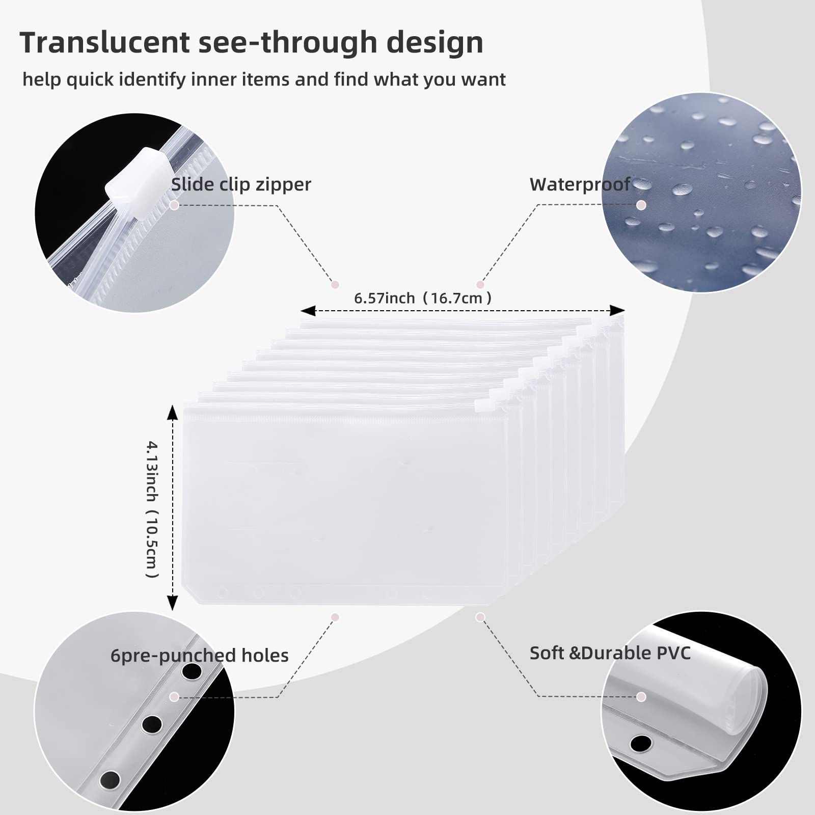 New 6 Hole Binder Pockets Plastic Binder Zipper Money Saving Envelope A6 Binder Budget Planner Notebook Covers Folder Colored