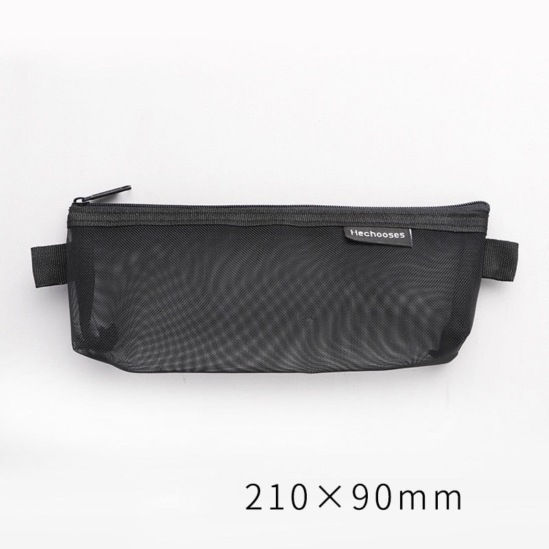 Simple Transparent Mesh Pencil Case Storage Student Pencil Bag Large Capacity Pouches Stationery