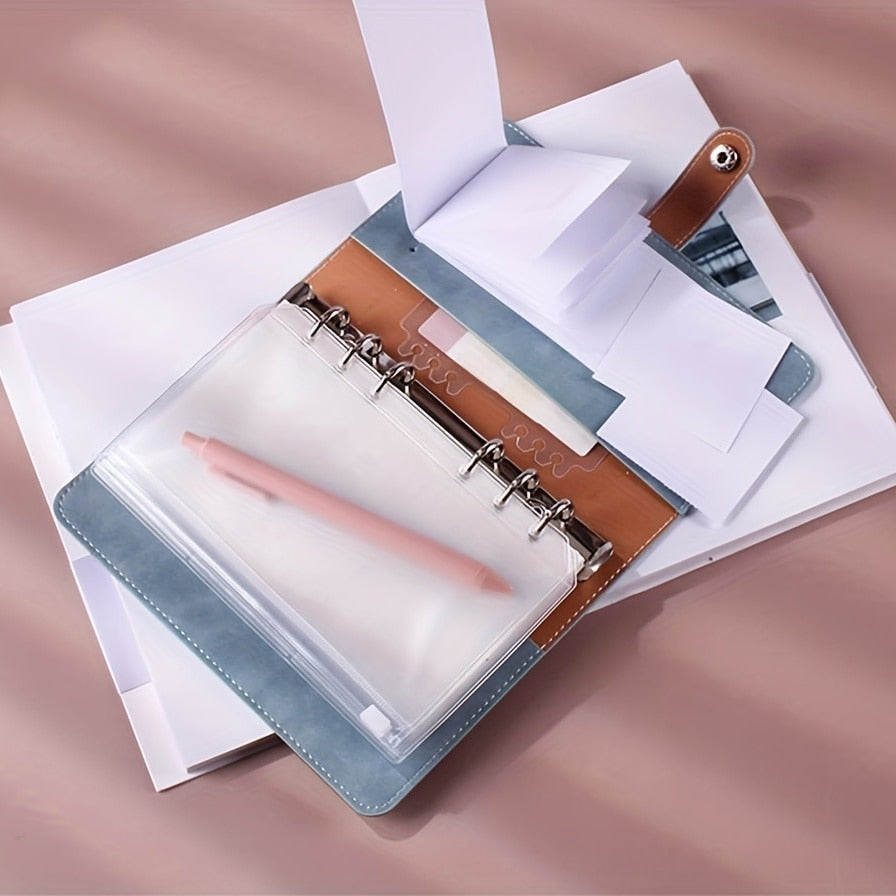 New A5 A6 A7 Color 6PCS Binder Pockets Binder Zipper Folders for 6-Ring Notebook Binder Waterproof PVC Leaf Document Filing Bag