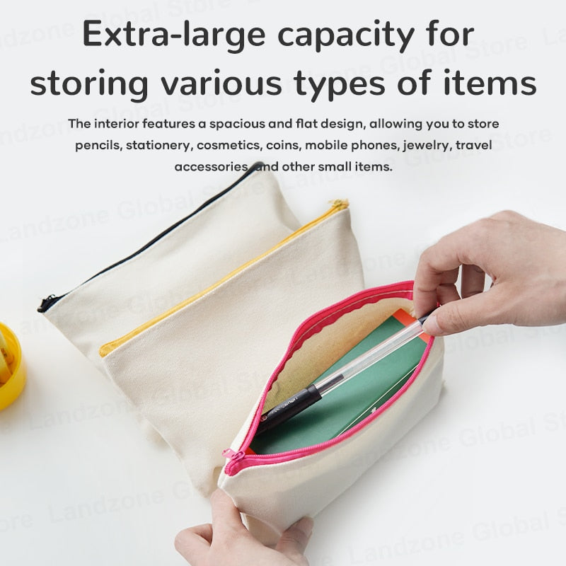 10PCS Canvas Zipper Bags Multifunctional Blank DIY Craft Pouches Pencil Cosmetic Jewelry Bags Case Pouch For Home School Travel