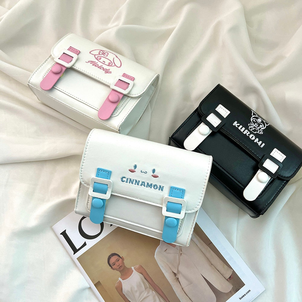 Sanrio Pu Square Bag Anime Shoulder Bags Kawaii Messenger Tote Cute Cartoon Backpacks Mymelody Cinnamorol Kuromi Fashion Bagpack