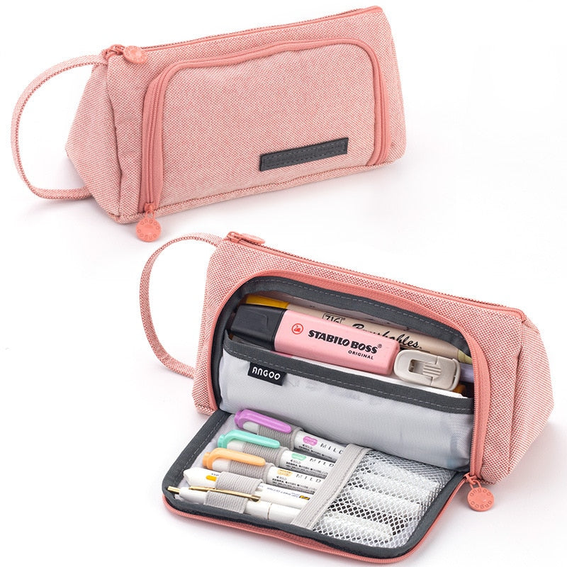 Child Stationary Pen Pencil Storage Bag Pen Bag Multi Layer Large Capacity Cosmetic Travel Storage Bag Simple Plaid Pencil Case