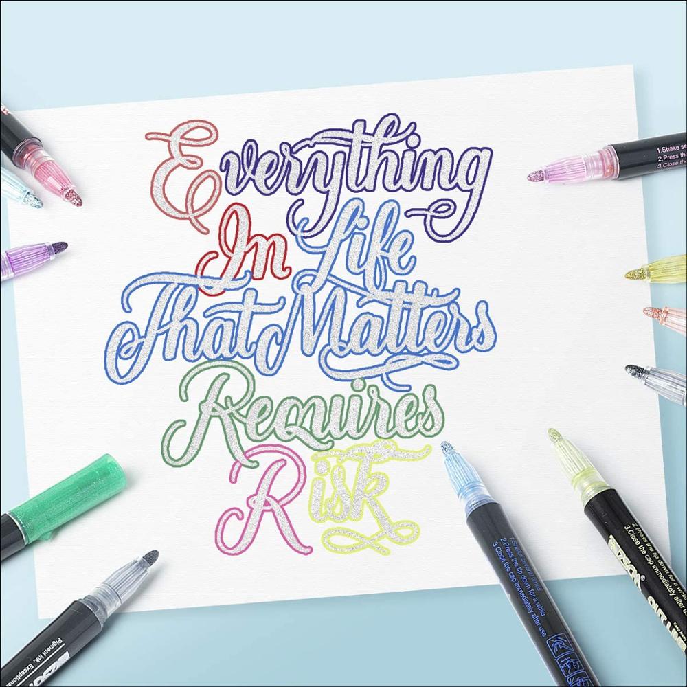 Outline Metallic Markers, Double Line Magic Shimmer Paint Pens Set of 12 For Kids Adults DRAWING Art Signature Coloring Journal